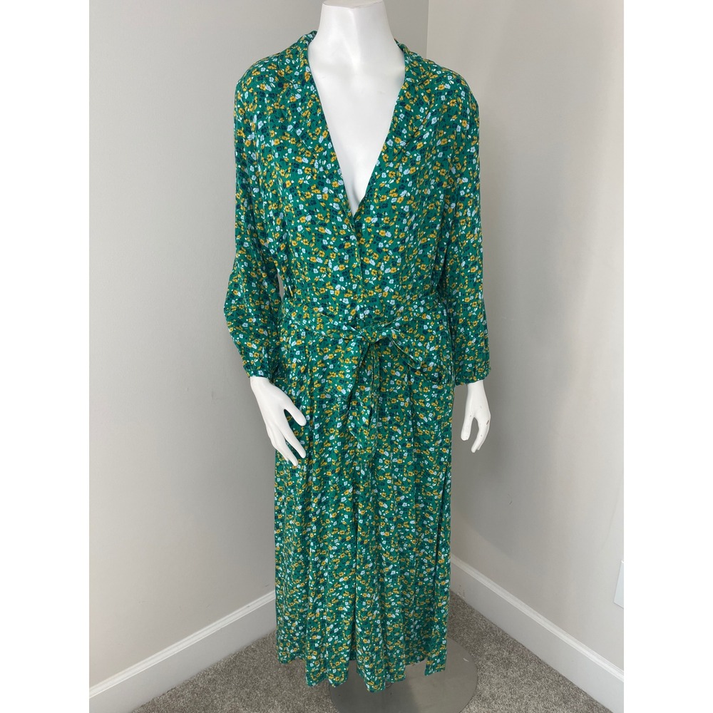Talbots Ditsy Floral Midi Shirt Dress Long Sleeve Belted Pockets 12 Cottage - Picture 2 of 12